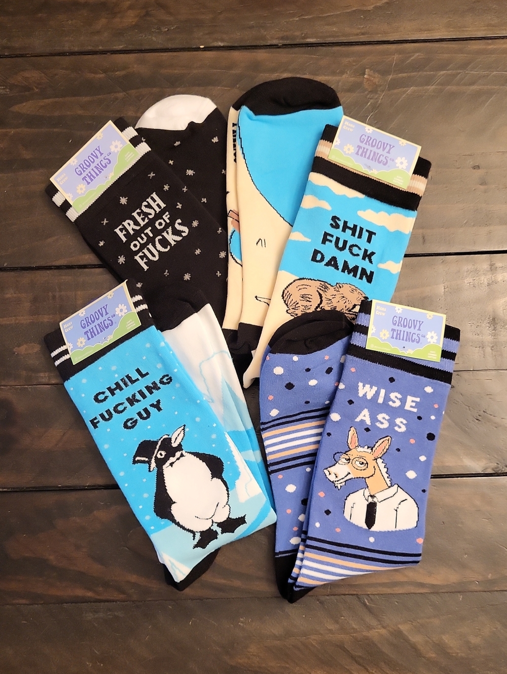 4 Pair Of Curse Word Novelty Mens Crew Socks